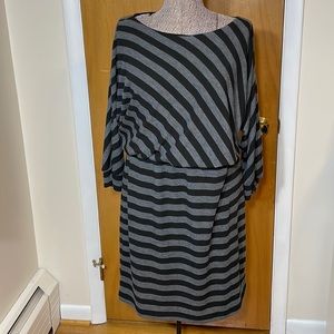 Blooming Rose Womens XL Gray and Black Striped Waist Defined Long Sleeve